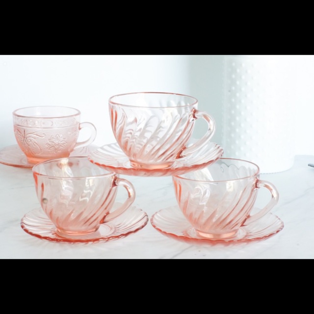 Vintage French Arcoroc Teacup & Saucer (Set of 3)